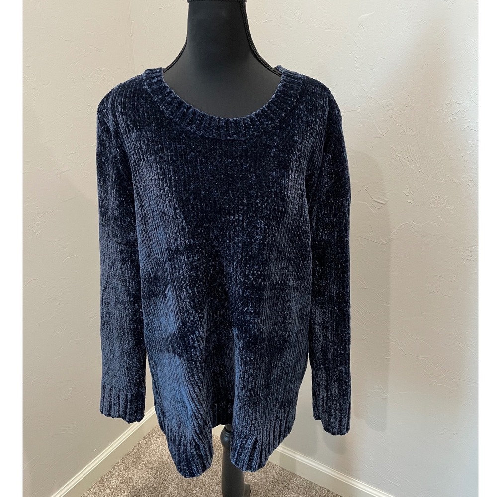 Orvis Classic Collection Navy Blue Chenille Knit Crewneck Sweater Womens Large